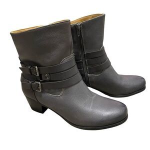 Naturalizer  Katrina Ankle Boots Women's 9M EU 39 Gray Leather Buckle Chunky